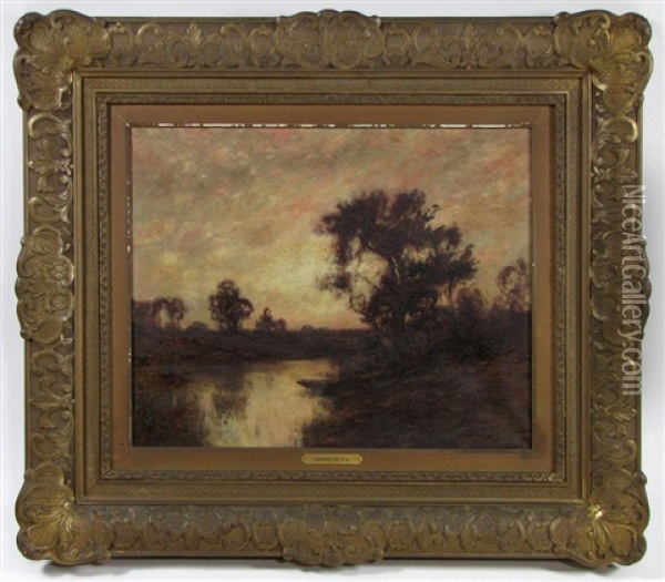 Untitled (sunset View Of River With Man In Canoe) Oil Painting - Edward B. Gay