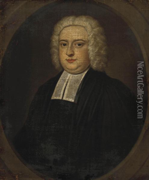 Portrait Of A Gentleman, Bust-length, In A Black Coat, Feigned Oval Oil Painting - Mary Beale
