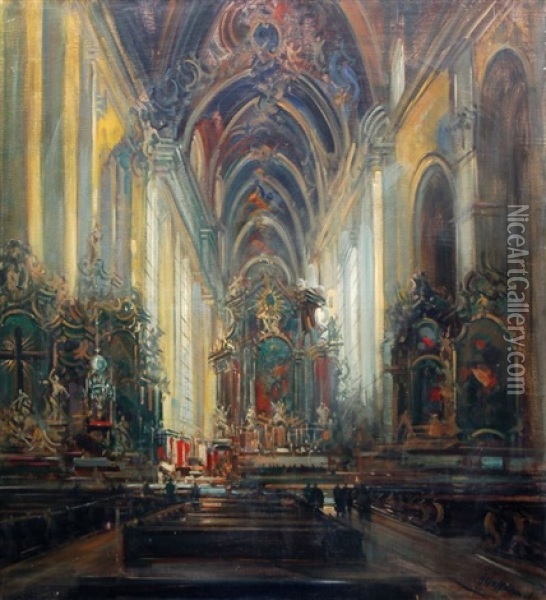 Barockes Interieur Einer Katholischen Kirche Oil Painting - Otto Hammel