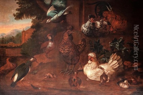 Krajobraz Z Ptakami Oil Painting - Melchior de Hondecoeter