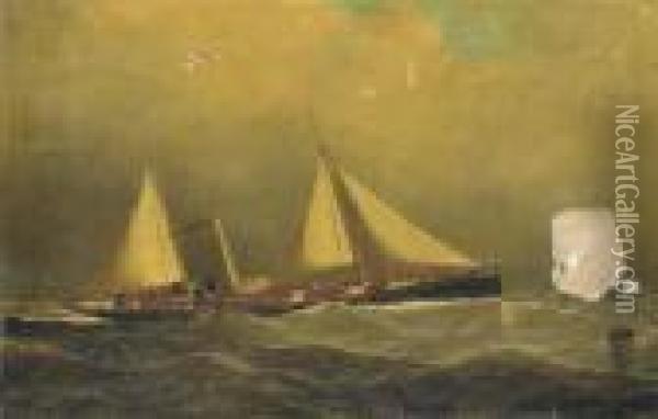 A Steam Sail Ship At Sea Oil Painting - Antonio Nicolo Gasparo Jacobsen