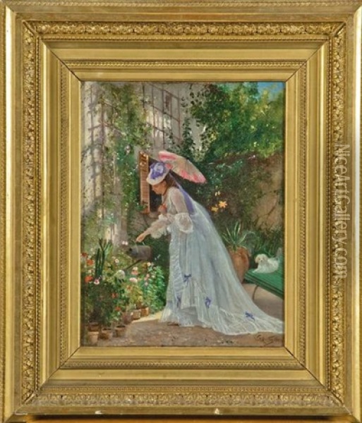 Jeune Elegante Au Jardin Oil Painting - Victor Gabriel Gilbert