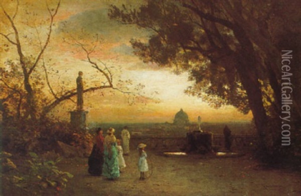 Blick Vom Park Der Villa Medici Auf Rom Oil Painting - Albert Flamm
