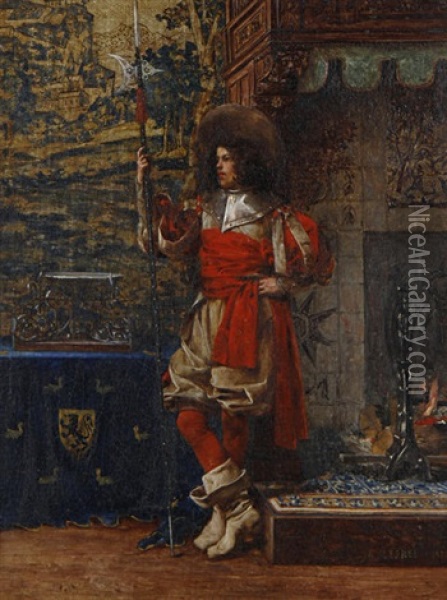 A Cavalier On Guard Oil Painting - Adolphe Alexandre Lesrel