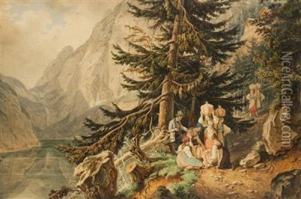 Resting In The Forest Oil Painting - Ernst Welker