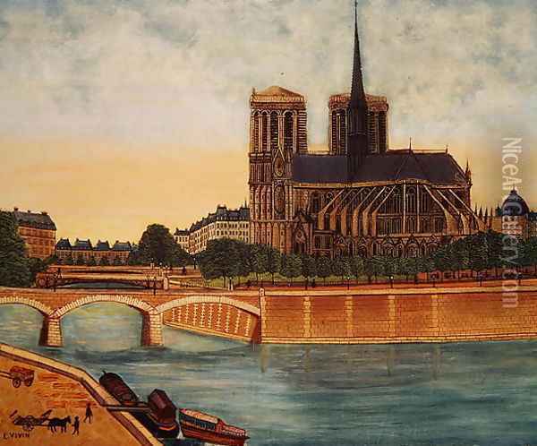 Notre-Dame view of the apse c.1933 Oil Painting - Louis Vivin