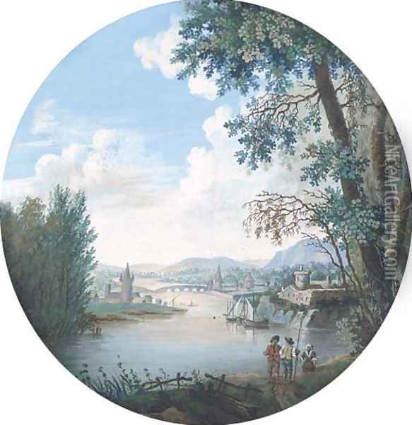 Figures on the riverbank Oil Painting - Continental School