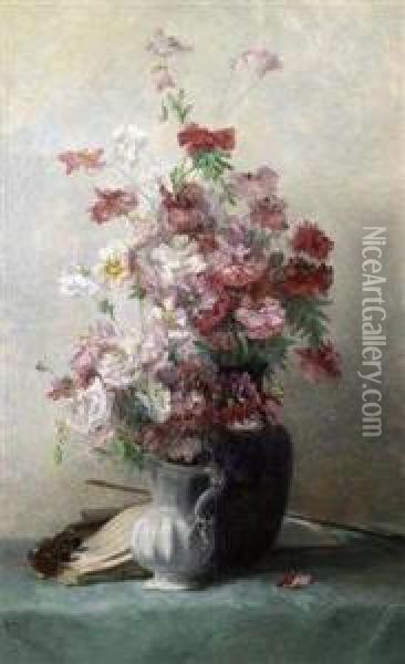 Poppies In A Vase Oil Painting - Jenny Villebesseyx