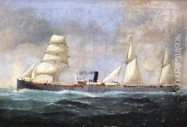 The British Steam And Sail Cargo Ship Ss Breconshire Oil Painting - John Henry Mohrmann