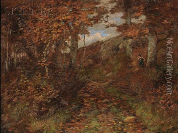 Hiker In The Autumn Woods Oil Painting - Daniel Francois Santry
