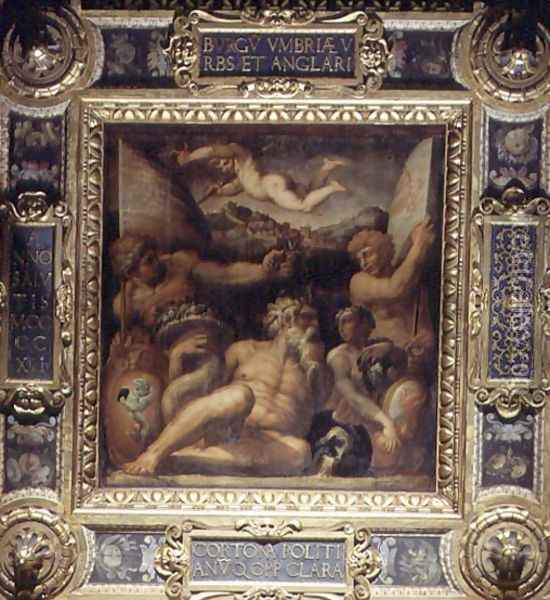 Allegory of the Cortona and Montepulciano regions from the ceiling of the Salone dei Cinquecento, 1565 Oil Painting - Giorgio Vasari