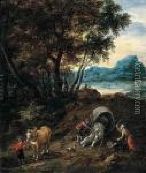 Figures And Horses Oil Painting - Jan Brueghel the Younger