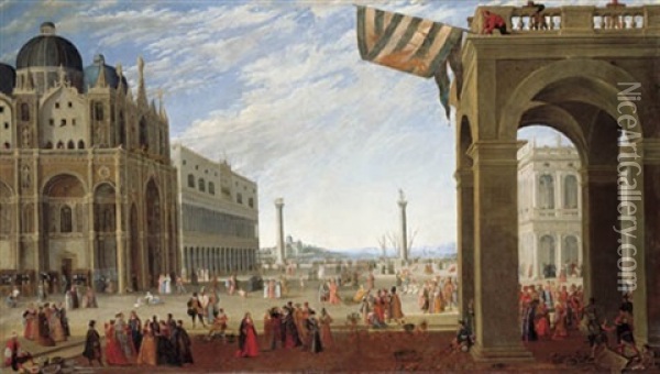 A View Of The Bacino From The Piazza San Marco With The Doge's Palace And The Church Of San Marco Oil Painting - Joseph Heintz the Younger