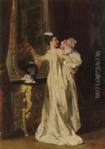 Die Junge Mutter Oil Painting - Johann Caspar Herterich