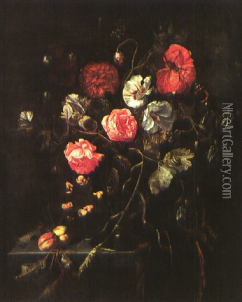 Vase De Fleurs Et Tapis Oil Painting - Cornelis De Heem