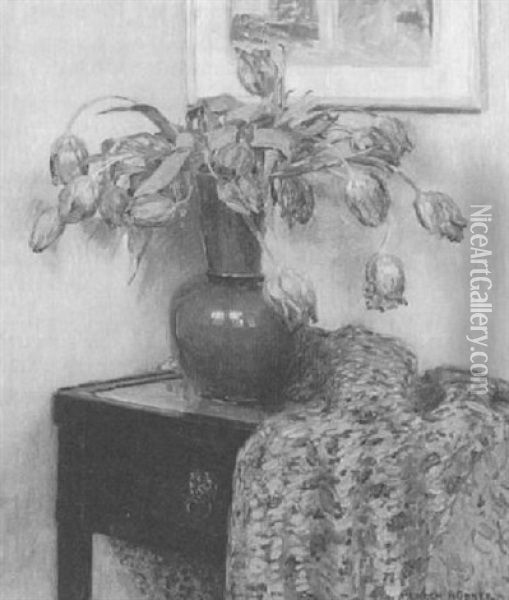 Stilleben Mit Verwelkten Tulpen Oil Painting - Heinrich (Ed. Julius H.) Huebner