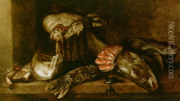 A Still Life With A Cod And Other Fish Oil Painting - Isaac Van Duynen