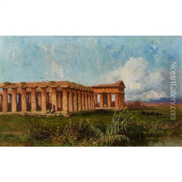 Die Tempelruinen Von Paestum Oil Painting - Alessandro la Volpe
