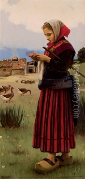 La Pastorcita Oil Painting - Dionisio Baixeras y Verdaguer