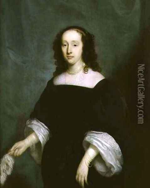 Portrait of a Lady Holding a Feather Oil Painting - Cornelius Janssens Van Ceulen