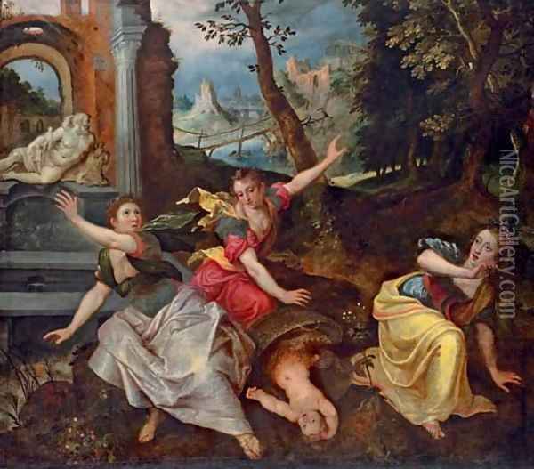 The Discovery of Erichthonius by the Daughters of Cecrops Oil Painting - Jacob De Backer