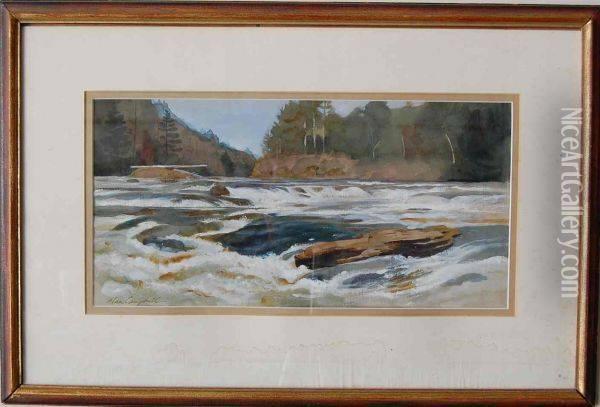 White Water- The Amicalola, Some Water Damage Mostly On Matt Oil Painting - J. Alan Campbell