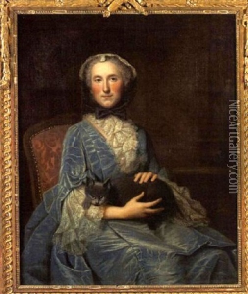 Portrait De Femme Au Chat Oil Painting - Donat Nonotte