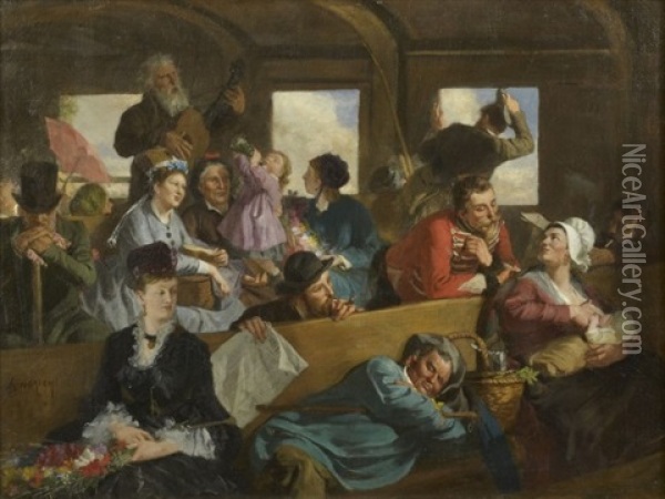 Le Voyage De Troisieme Classe Oil Painting - Clement-Auguste Andrieux