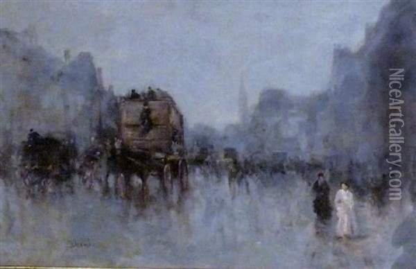 Scene De Boulevard A Paris Oil Painting - Mose di Giosue Bianchi