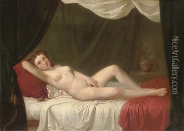 A Female Nude Reclining On A Bed Oil Painting - Pierre-Paul Prud'hon