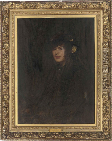Portrait Of Fedalma, Half-length, In A Black Dress Oil Painting - Robert Brough