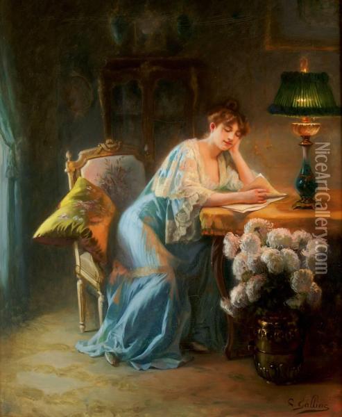 Jeune Femme Lisant Dans Son Boudoir Oil Painting - Louis Galliac