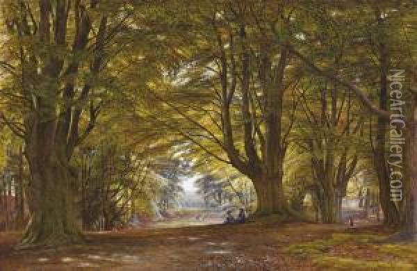 Playing In The Beech Wood Oil Painting - Edmund George Warren