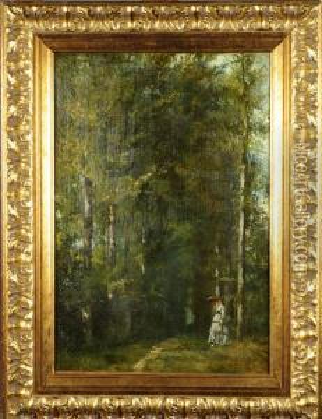 Femme A L'ombrelle Dans Un Sous-bois Oil Painting - Guillaume Vogels