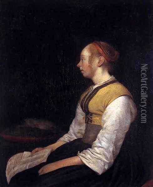 Seated Girl in Peasant Costume Oil Painting - Gerard Terborch