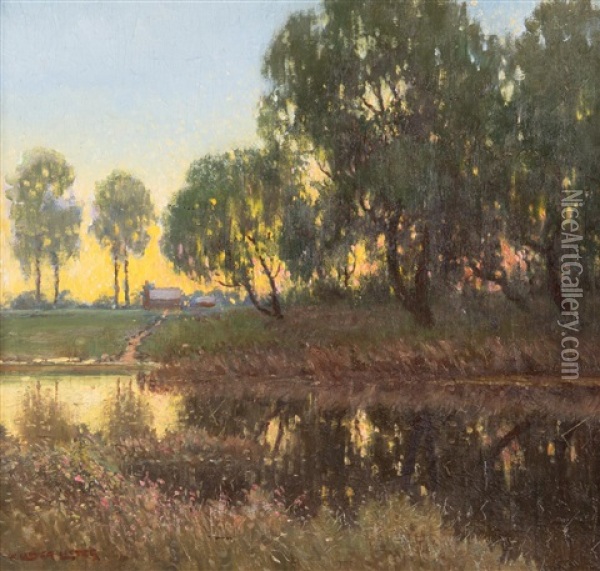 Twilight River Scene Oil Painting - William Lister-Lister