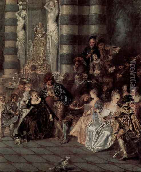 Les Plaisirs du bal (detail 1) Oil Painting - Jean-Antoine Watteau