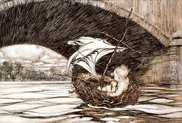 He Passed Under the Bridge and Came Within Full Sight of the Delectable Gardens, illustration for Peter Pan in Kensington Gardens by J.M. Barrie 1860-1937 1906 Oil Painting - Arthur Rackham