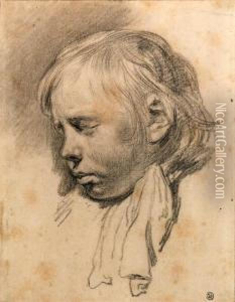 The Head Of A Boy Asleep (recto); Study Of An Eye (verso) Oil Painting - Cornelius de Visscher