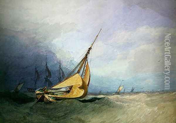 Seascape with Boats Oil Painting - Miles Edmund Cotman