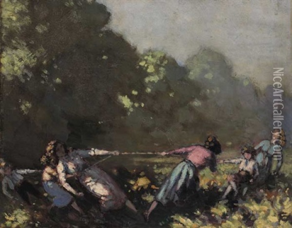A Game Of Tug-o-war Oil Painting - George Russell