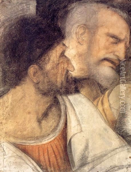 Heads of Judas and Peter Oil Painting - Leonardo Da Vinci