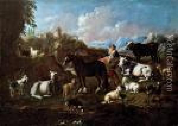 Hirte Mit Herde In Campagnia-landschaft Oil Painting - Philipp Peter Roos