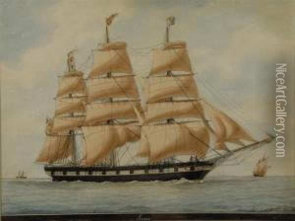 Portrait Of The Ship Leonie Entering Marseille Oil Painting - Antoine Ii Roux
