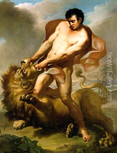 Hercules And The Nemean Lion Oil Painting - Italian School