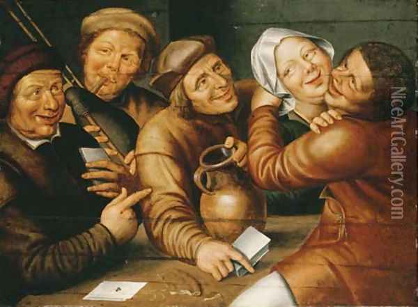 Peasants carousing and playing cards Oil Painting - Jan Massys