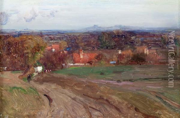Near Didcot, Byberry Clumps In The Distance Oil Painting - Walter Frederick Osborne