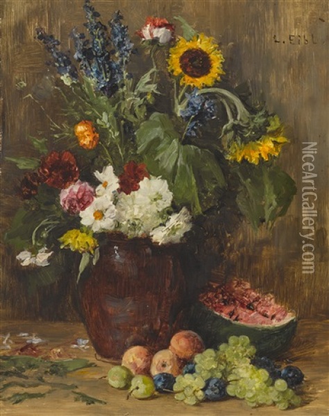 Blumen- Und Fruchtestillleben Oil Painting - Ludwig Eibl