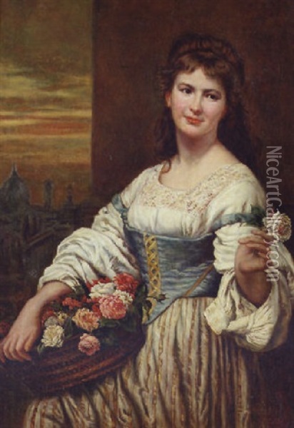 The Flower Girl Oil Painting - Ludwig von Loefftz