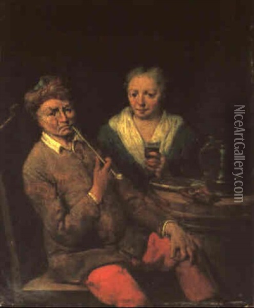Rauchendes Und Trinkendes Paar Im Wirtshaus Oil Painting - Jan Baptist Lambrechts